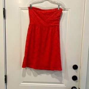 Strapless, empire waist, red eyelet much no dress